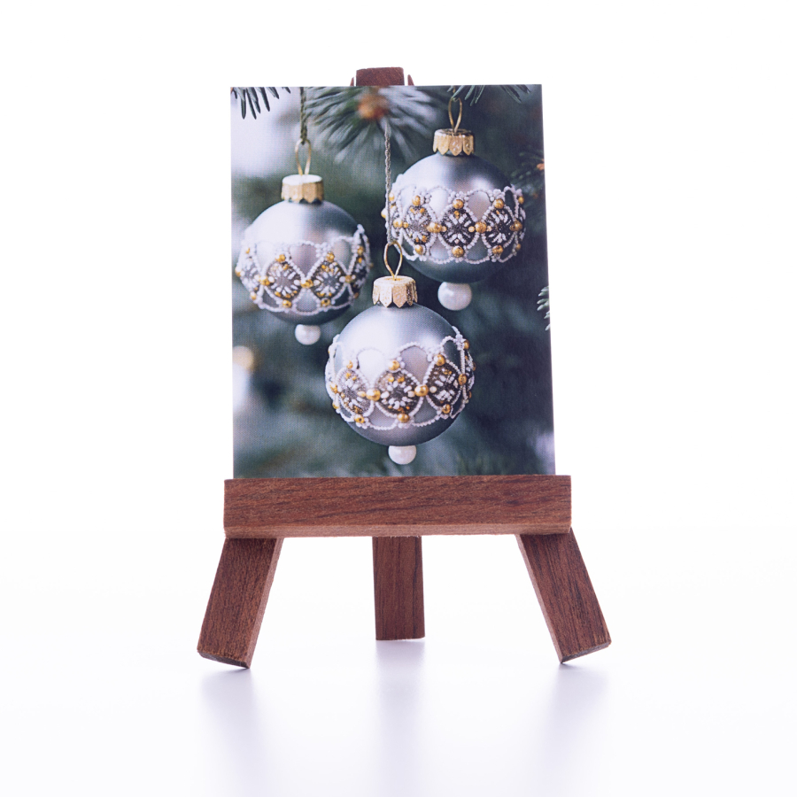 Christmas note and greeting card, silver ornamental balls, 6.5 x 8.5 cm / 3 pcs - 1