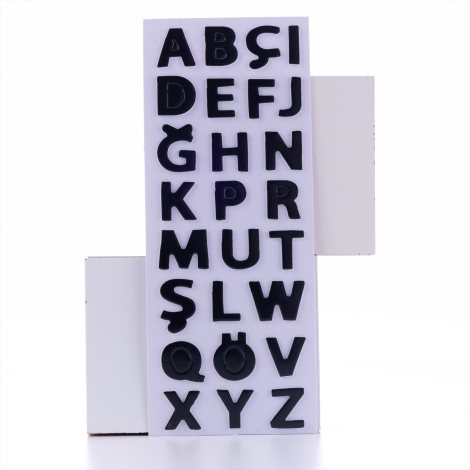 Embossed adhesive sticker, black alphabets / 5 pages - Bimotif