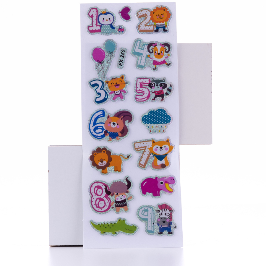 Embossed adhesive sticker, animal figures / 5 pages - 1