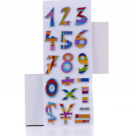 Embossed adhesive sticker, Colorful and mix shaped numbers / 5 pages - Bimotif