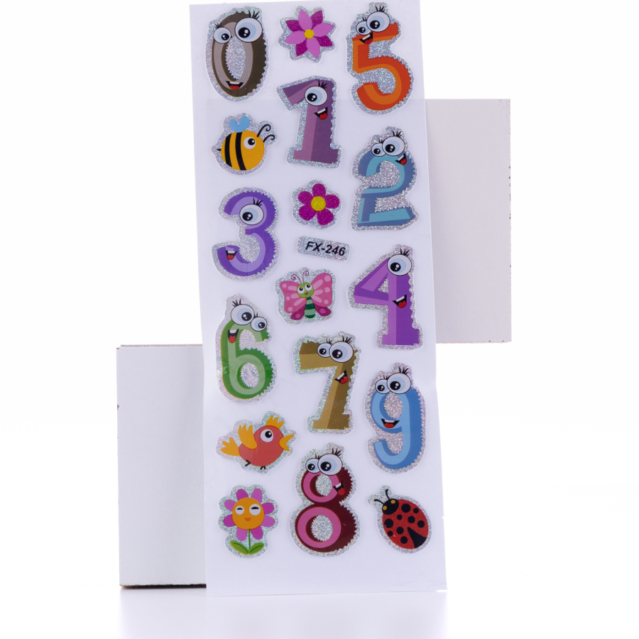 Embossed adhesive sticker, numbers with eye figures / 5 pages - 1