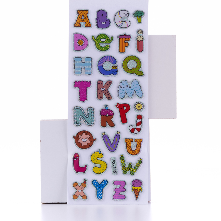 Embossed adhesive sticker, shaped letters / 5 sheets - 1