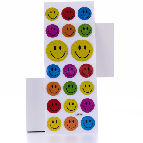 Embossed adhesive sticker, Colorful and different size smiley faces / 5 pages - Bimotif