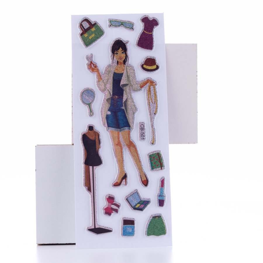 Embossed adhesive sticker, clothing items and girl figure / 5 pages - 1