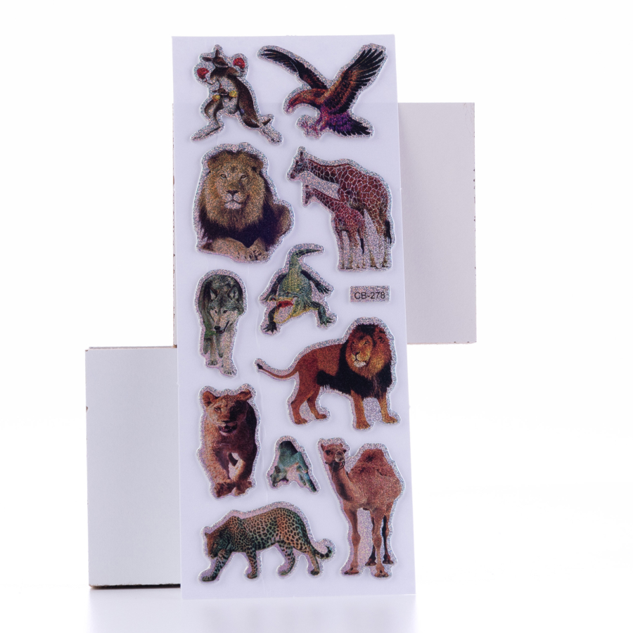 Embossed adhesive sticker, wild animals / 5 pages - 1