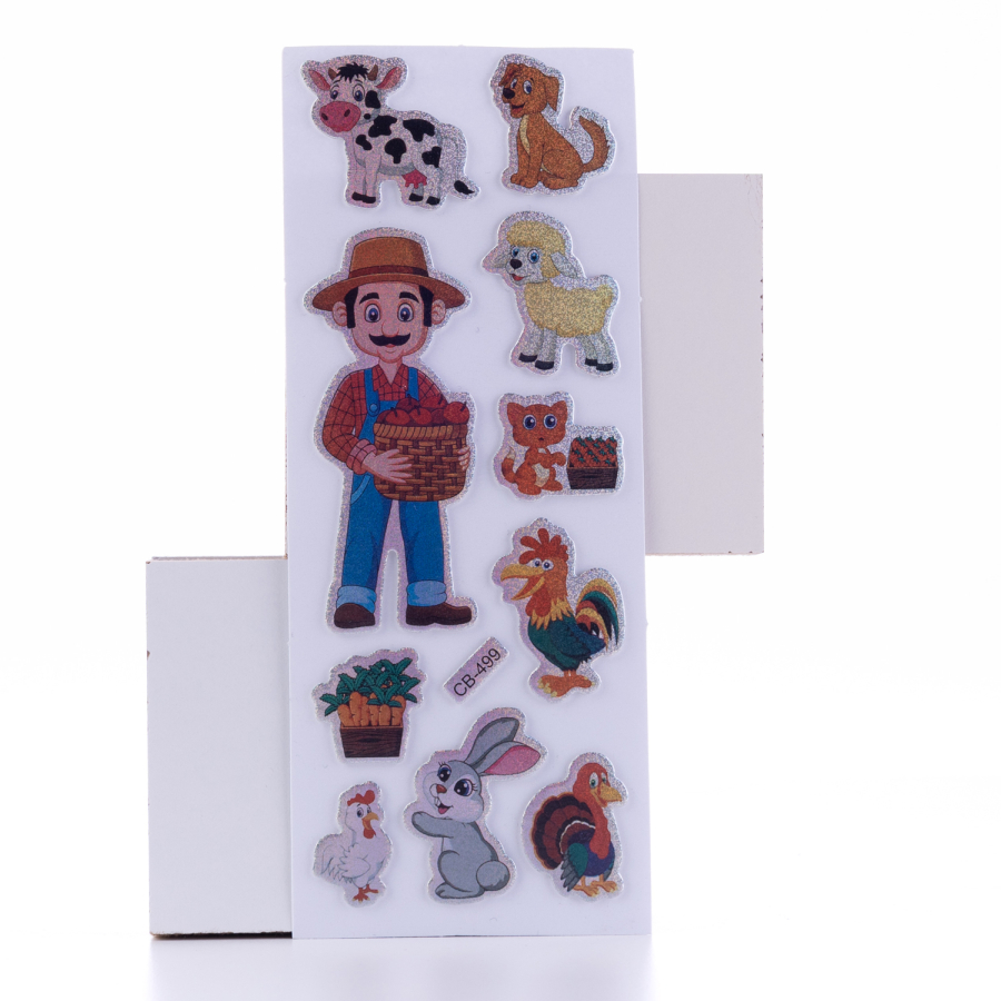 Embossed adhesive sticker, farmer and animals / 5 pages - 1