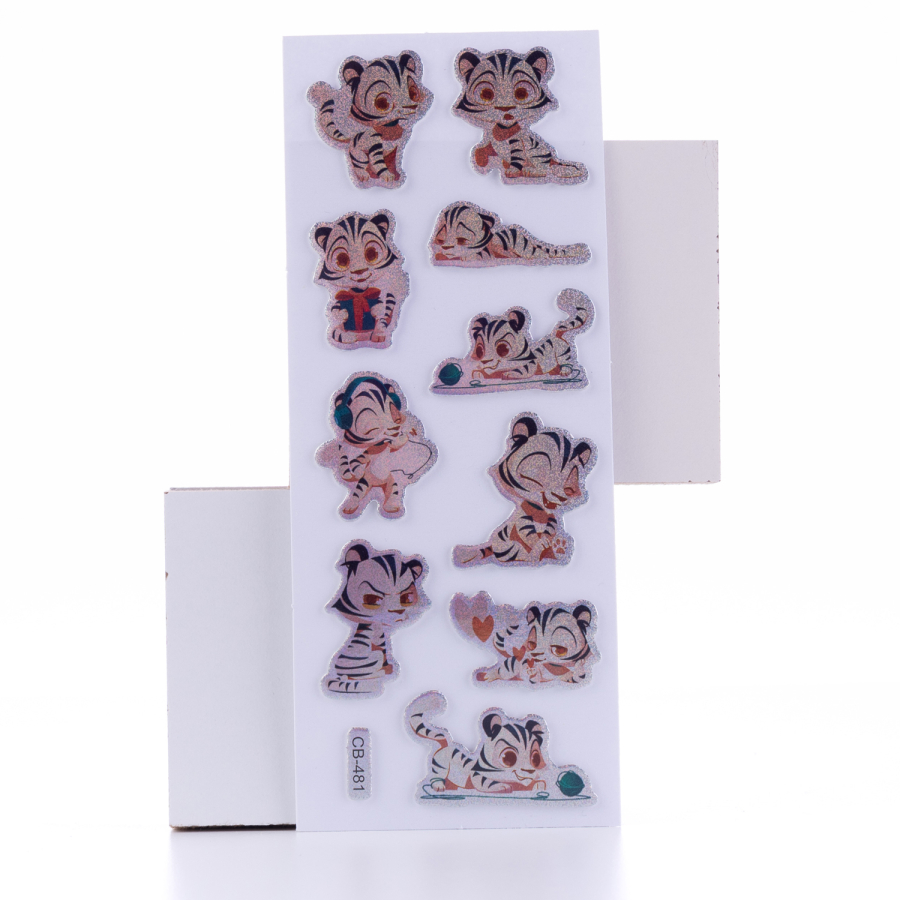 Embossed adhesive sticker, cute tiger / 5 sheets - 1