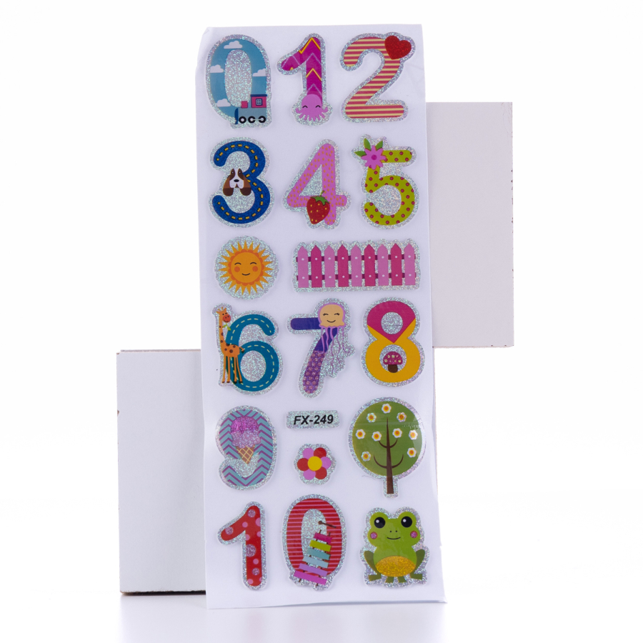 Embossed adhesive sticker, numbers with nature figures / 5 pages - 1