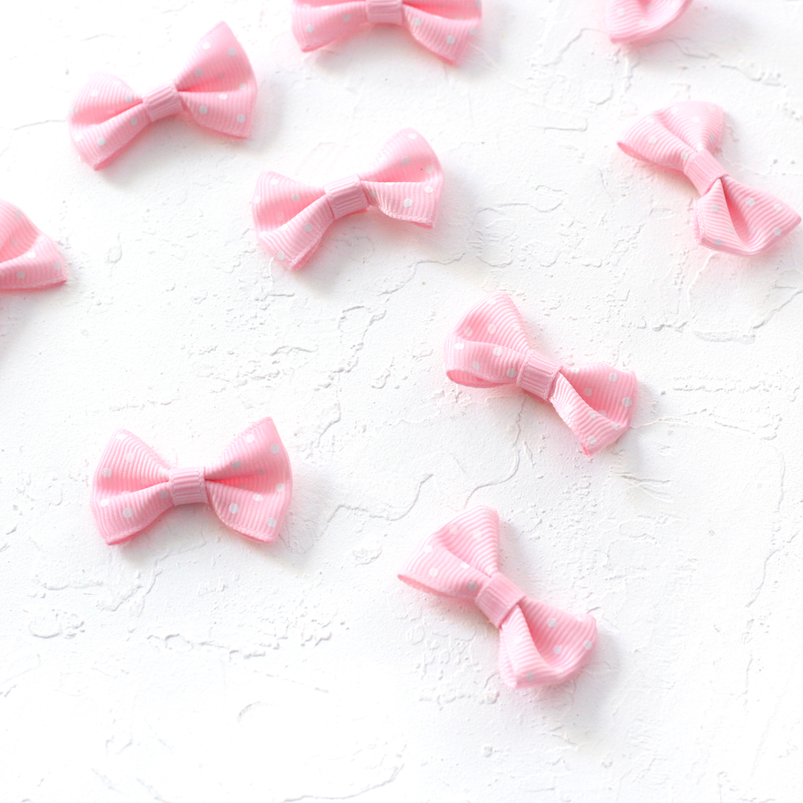 Bow, polka dot / 6 pcs (Dust Pink) - 2