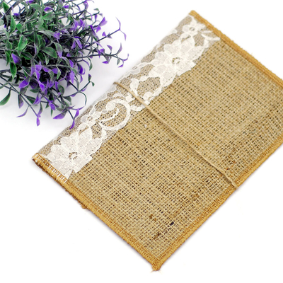 Jute envelope with lace, 14x19 cm / 10 pcs - 2