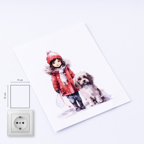 Christmas socket sticker 9x12 cm, Girl and Dog / 5 pcs - 2