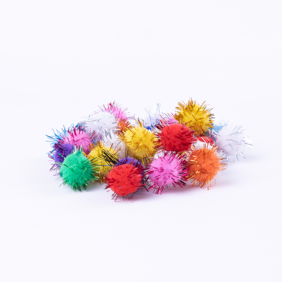 Glittery mixed plush 10 pcs pompom set, medium size / 1 piece - 1