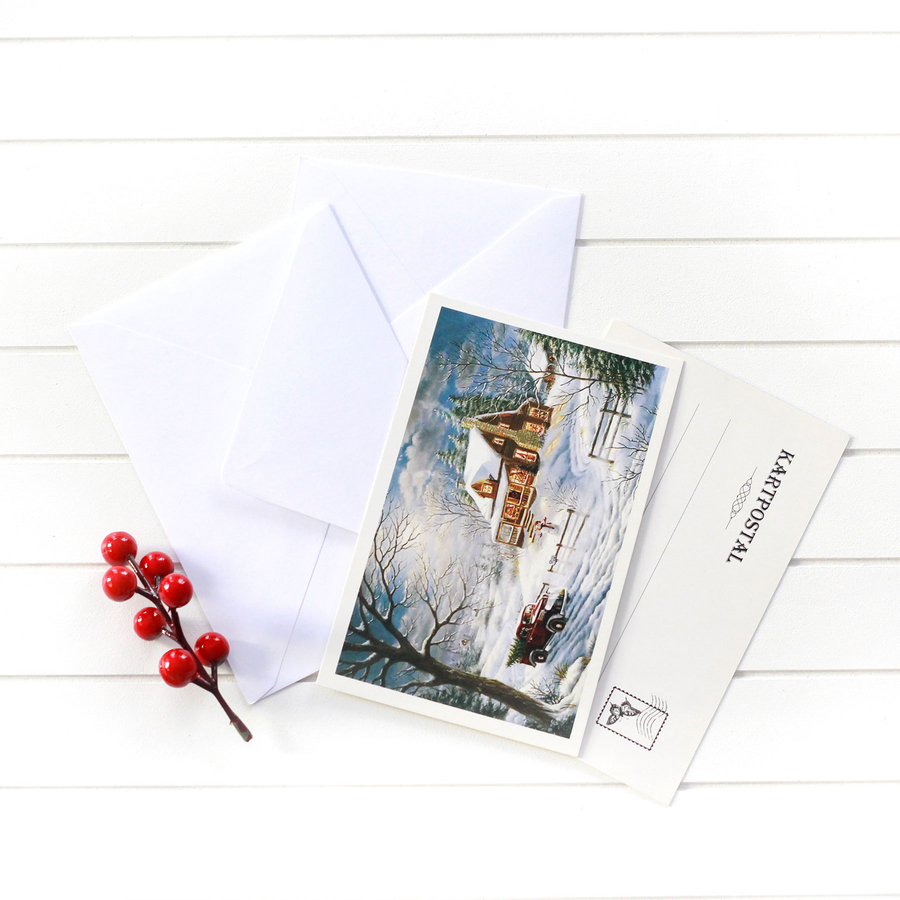 Christmas postcard-envelope set, Christmas house / 25 pcs - 1