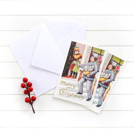 Christmas postcard-envelope set, postman / 25 pcs - 2