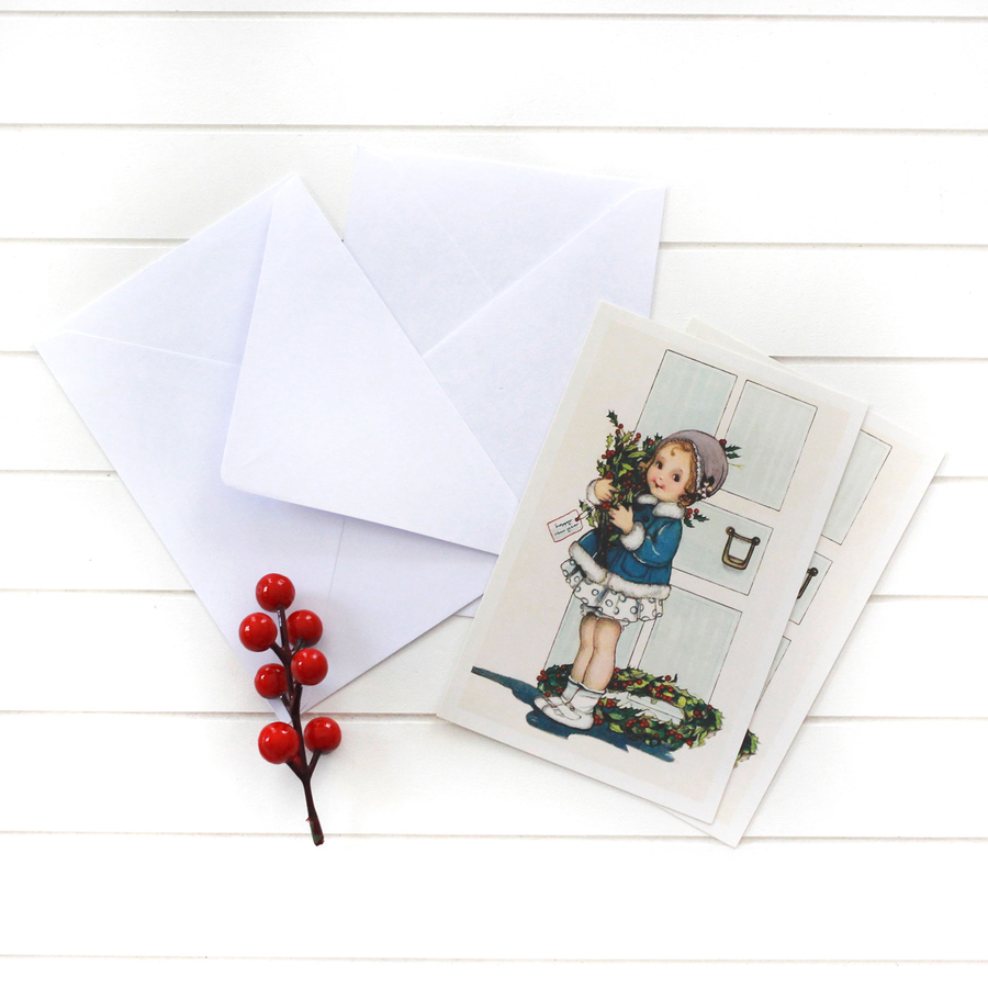 Christmas postcard-envelope set, girl in blue / 25 pcs - 2