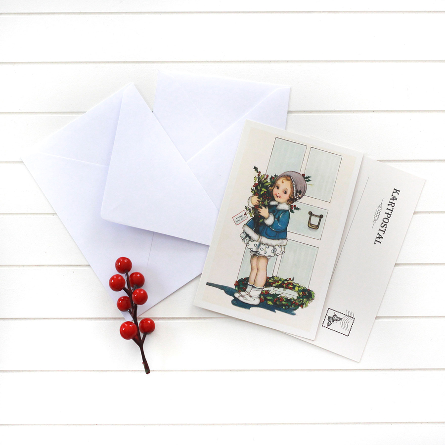 Christmas postcard-envelope set, girl in blue / 25 pcs - 1