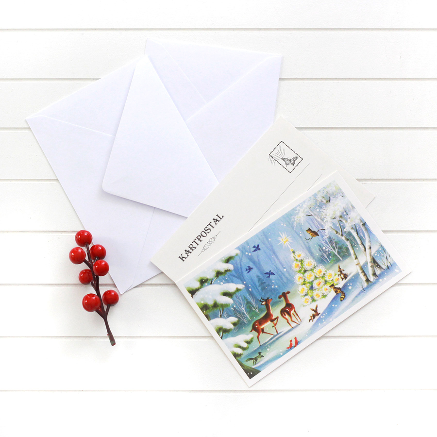 Christmas postcard-envelope set, snowy forest / 25 pcs - 1