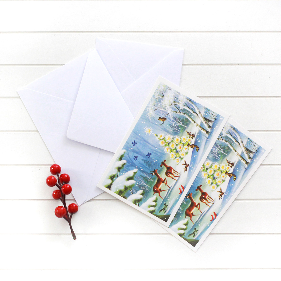 Christmas postcard-envelope set, snowy forest / 25 pcs - 2