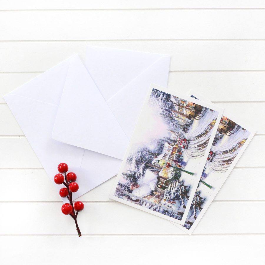 Christmas postcard-envelope set, snowy street / 25 pcs - 2