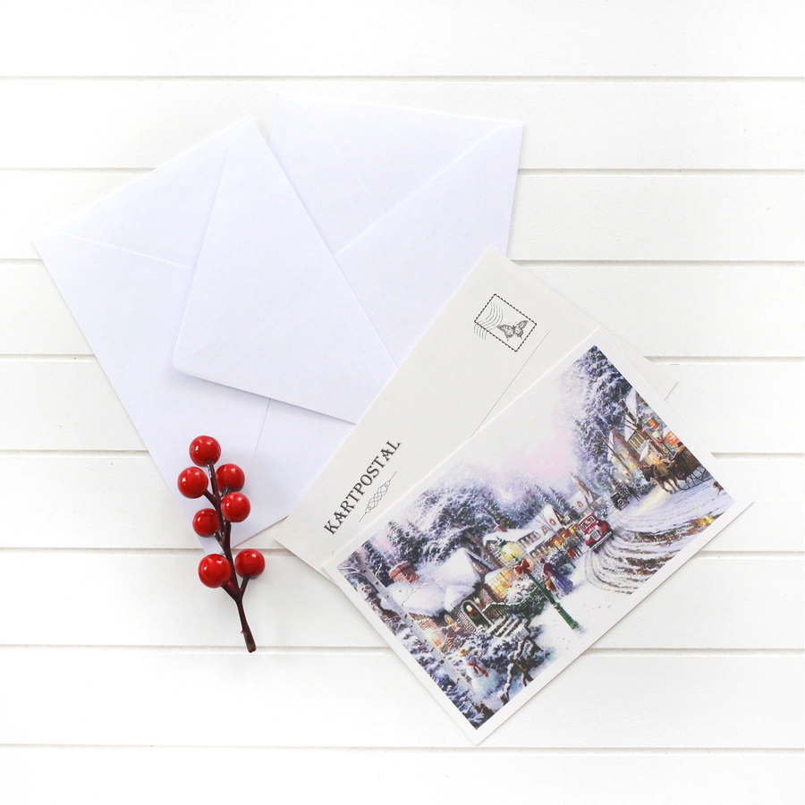 Christmas postcard-envelope set, snowy street / 25 pcs - 1