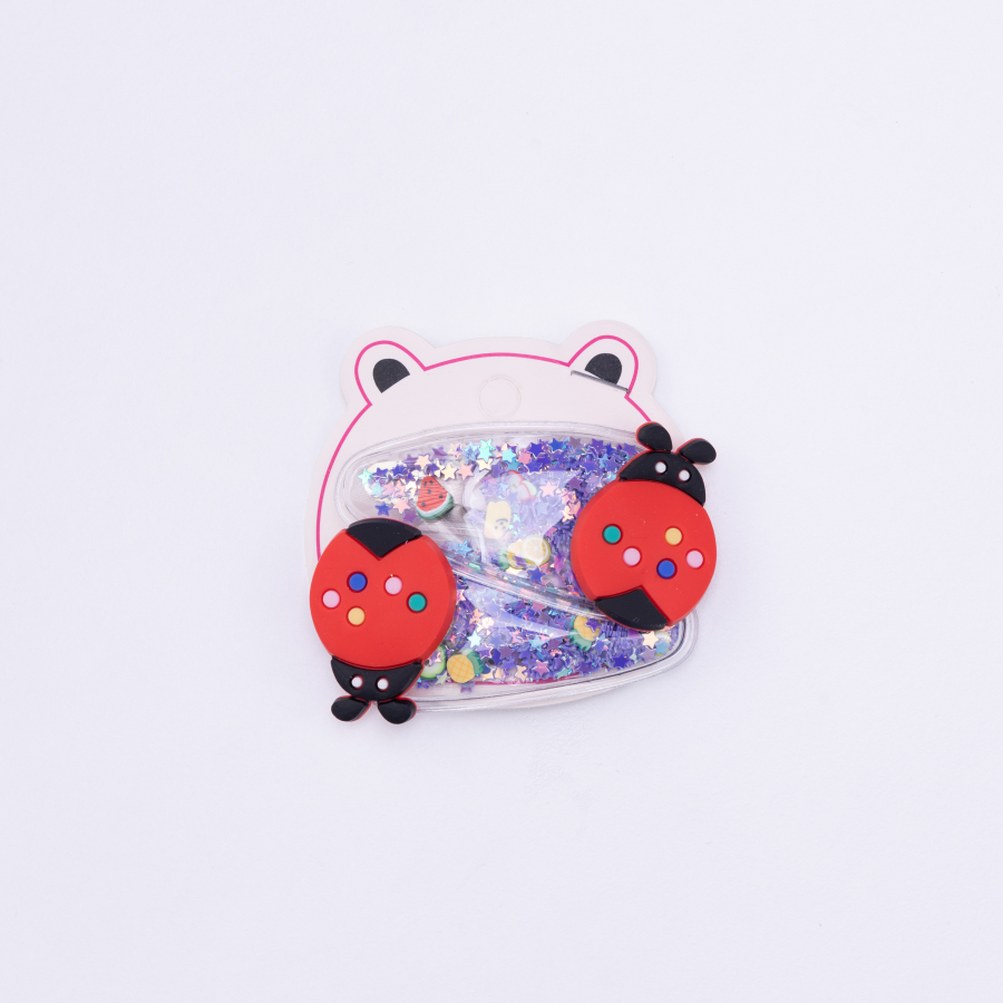 Star glitter ladybug buckle, Red / 2 pcs - 1