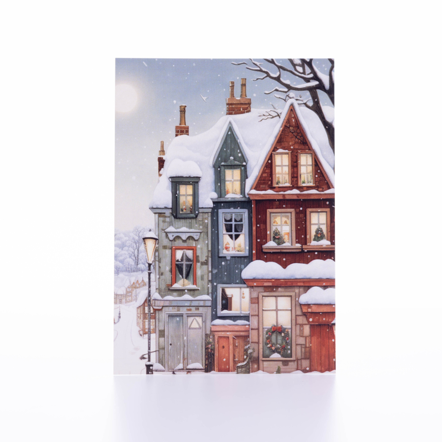 Postcard, Christmas, Colorful winter houses, 12x17 cm / 10 pcs - 1