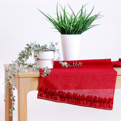 Frilly runner, glitter red / 45x155 cm / 10 pcs - 1