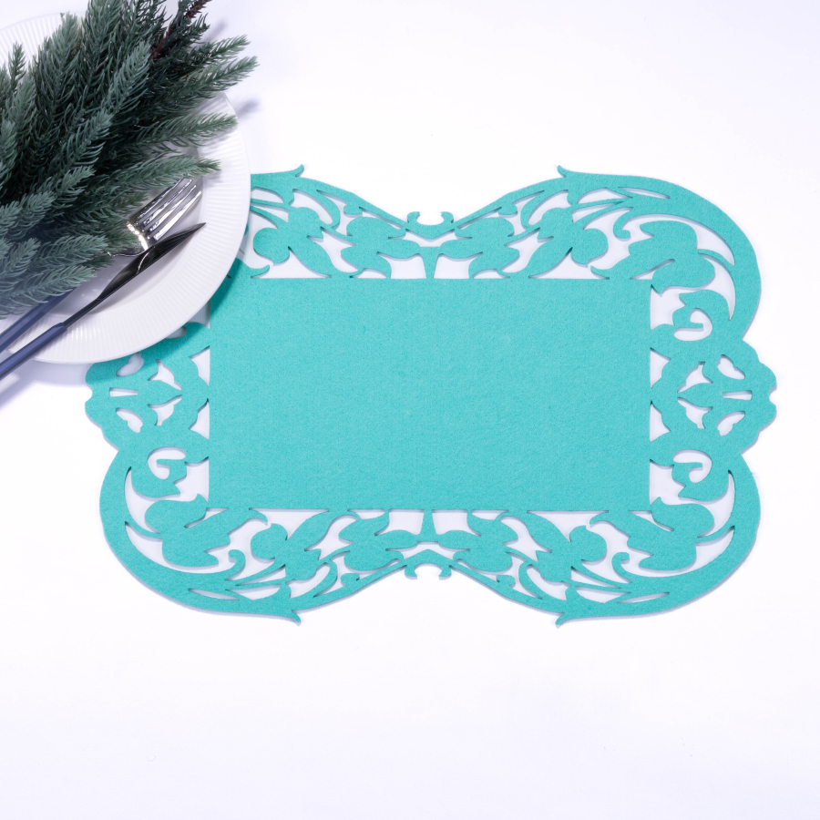 Turquoise felt placemat, flower - 27x44 cm / 2 pcs - 1