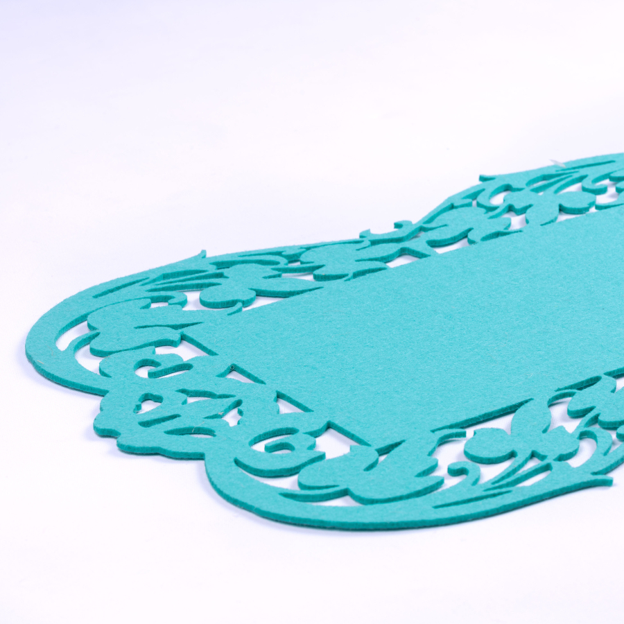 Turquoise felt placemat, flower - 27x44 cm / 2 pcs - 2