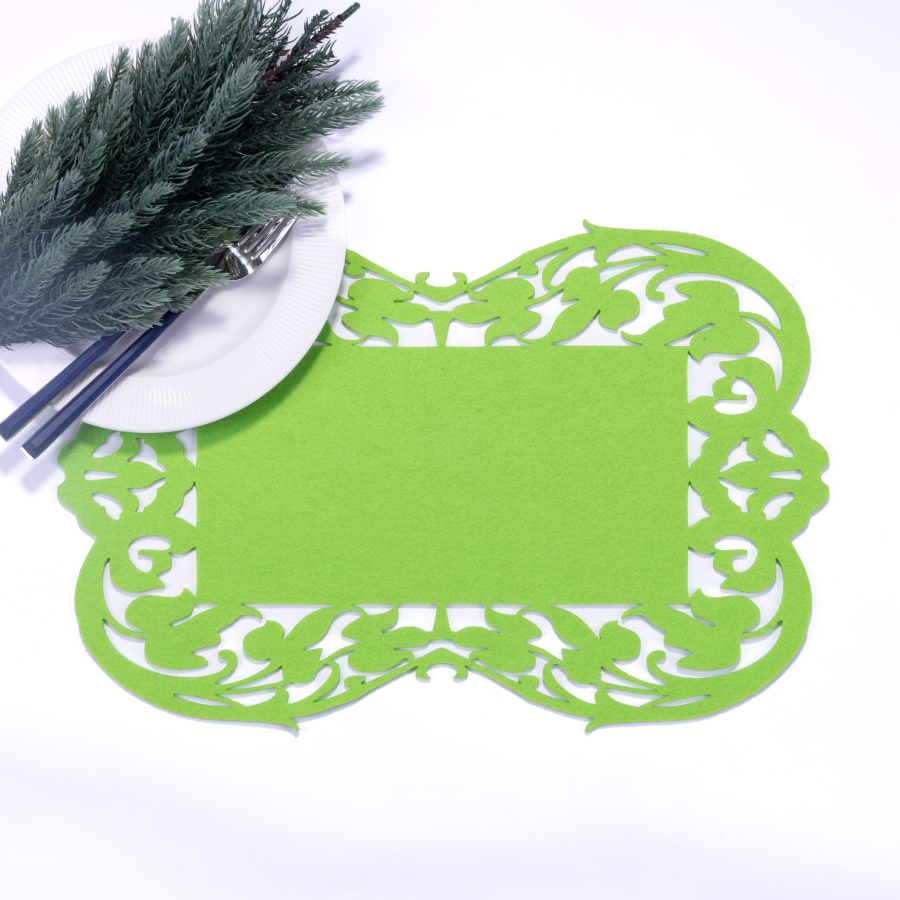 Light green felt Placemat - flower - 27x44 cm / 2 pcs - 1