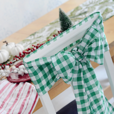 Chair decoration bow ribbon / green checkered, 20x300 cm / 2 pcs - 3