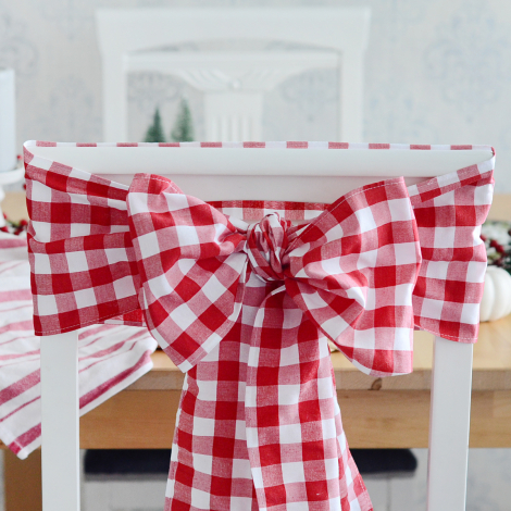 Chair decoration bow ribbon / red checkered, 20x300 cm / 2 pcs - 2