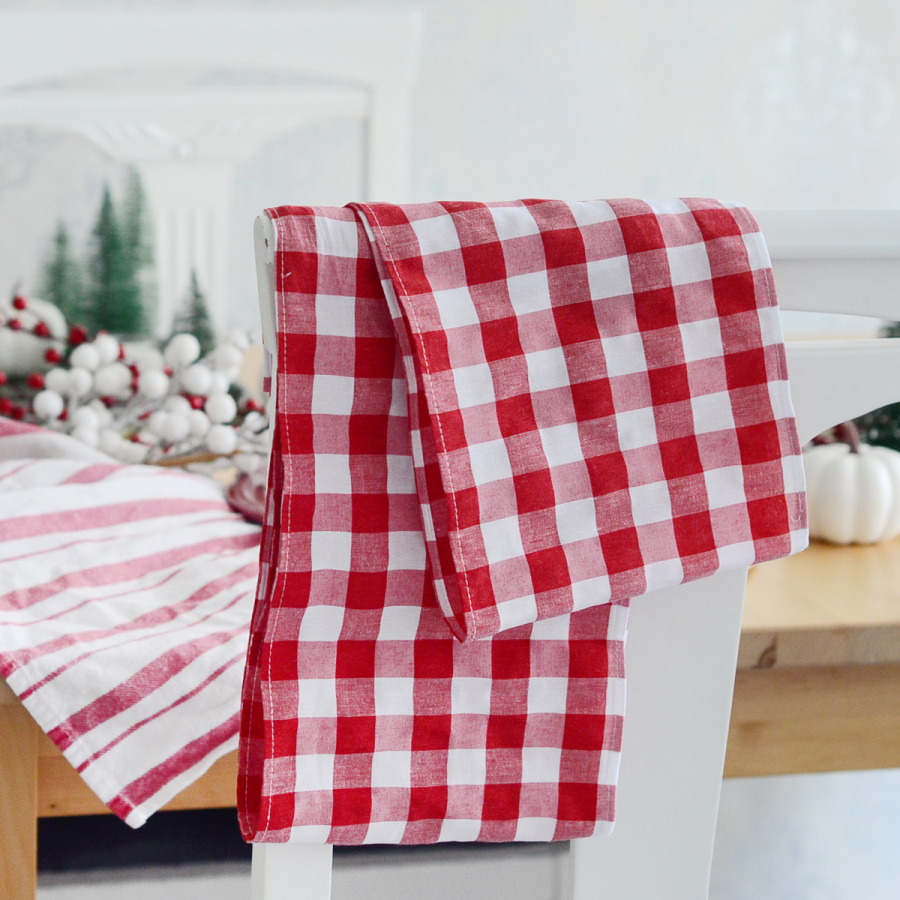 Chair decoration bow ribbon / red checkered, 20x300 cm / 2 pcs - 4