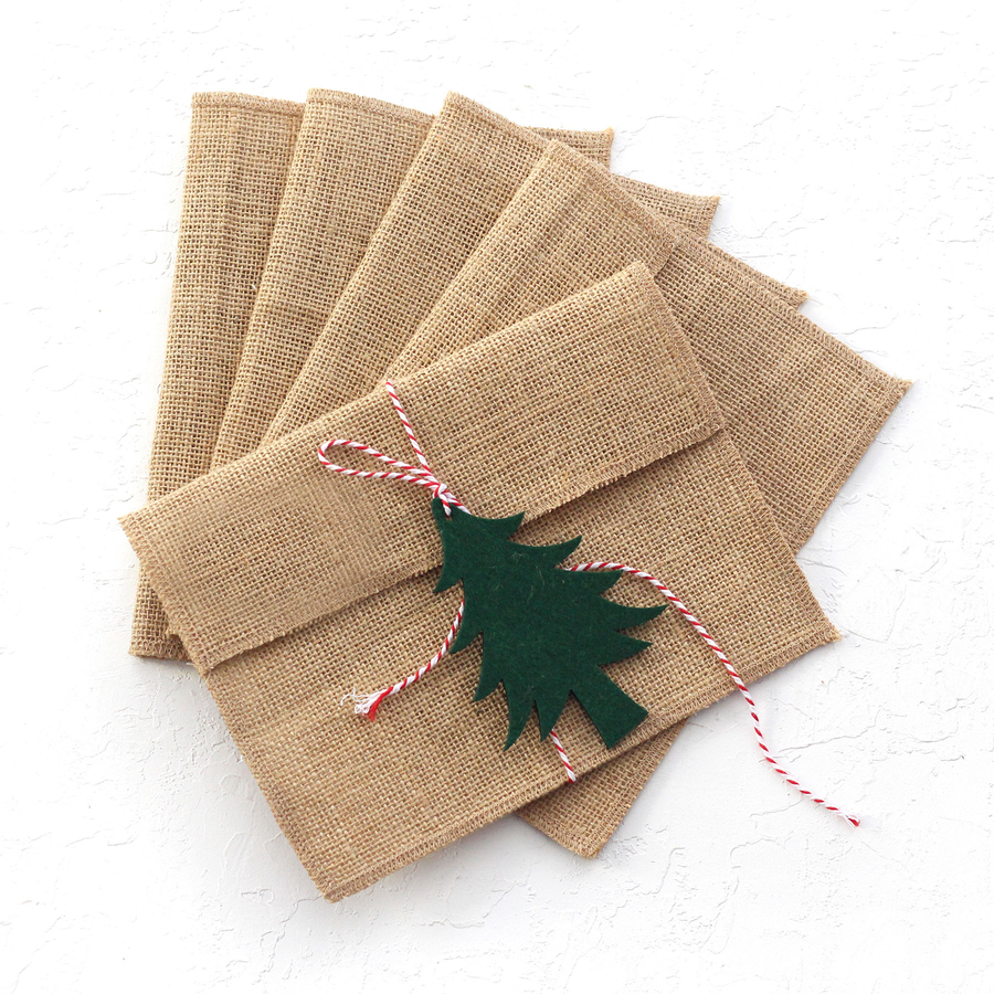 Jute envelope with felt motifs (14x19 cm), green pine / 2 pcs - 1