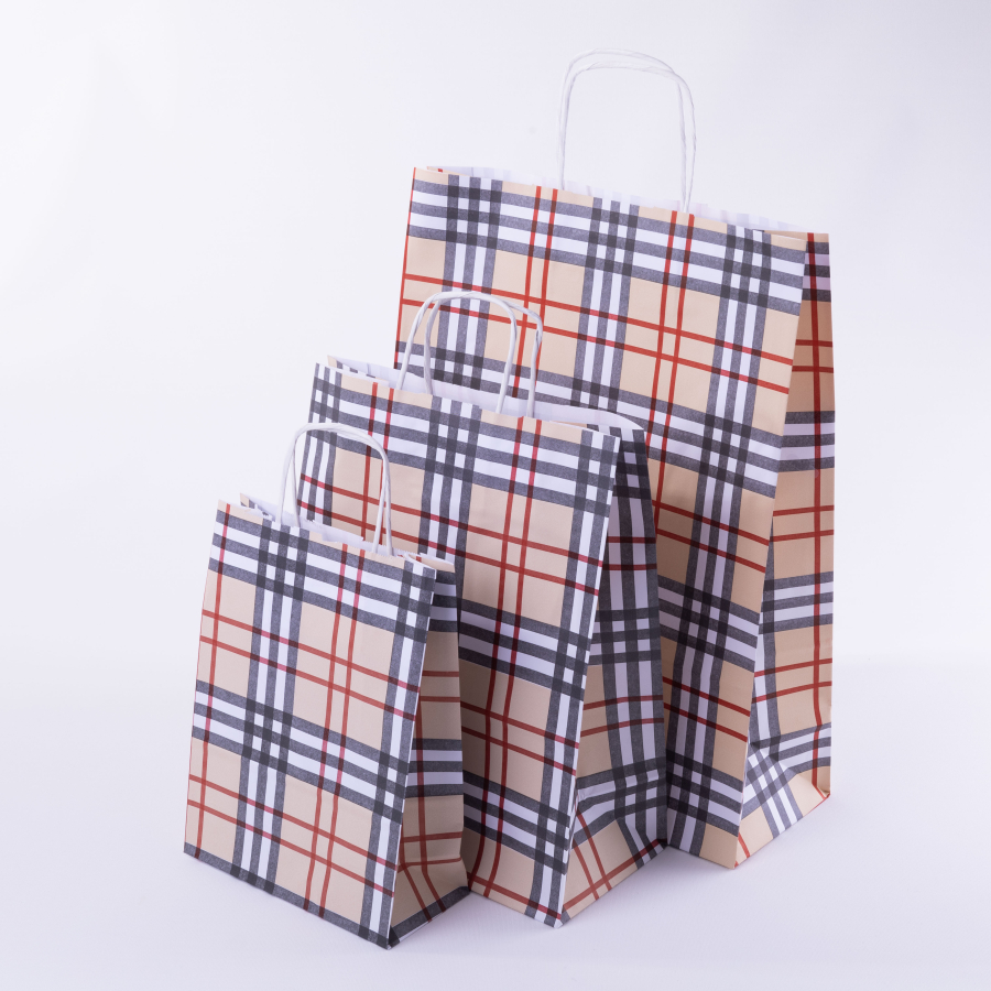 Set of 3 size twist handle paper bags, Striped Mixed Pattern / 1 piece - 1