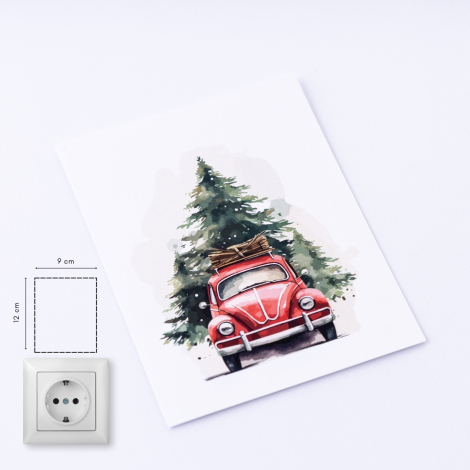 Christmas socket sticker 9x12 cm, Red Car / 15 pcs - Bimotif (1)