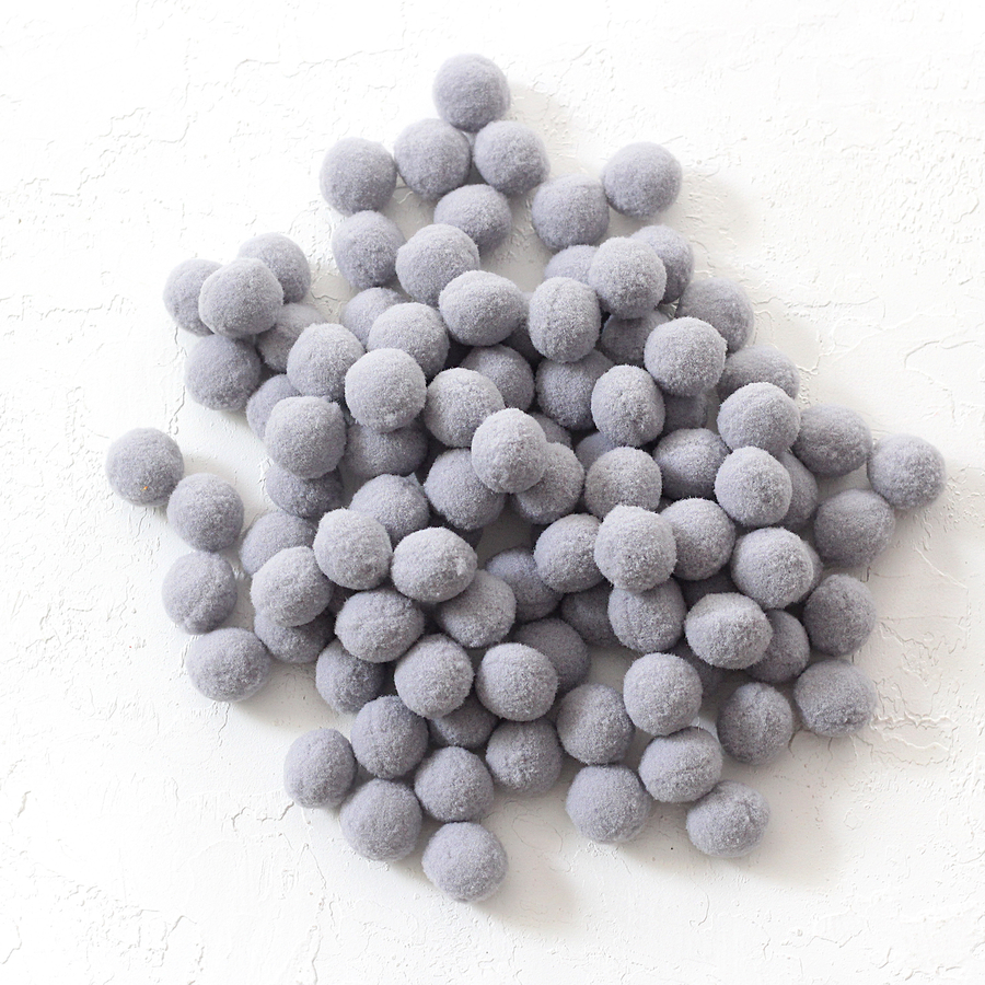 Plush pompom, 2.2 cm / 100 pieces / Gray - 1