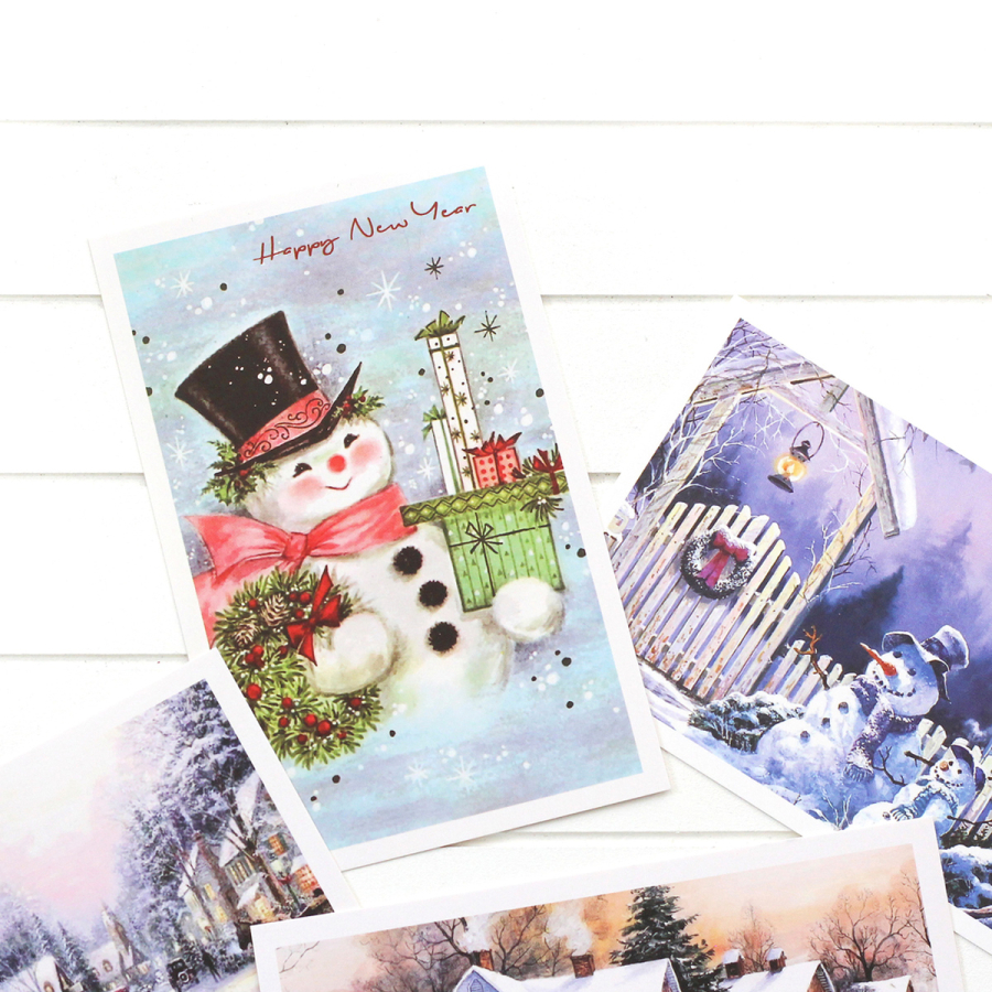 6 Christmas postcards with snowman theme - 1