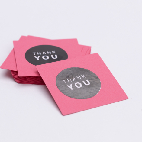 Thank You sticker ve 20li etiket seti, 5x5 cm / Fuşya - Bimotif