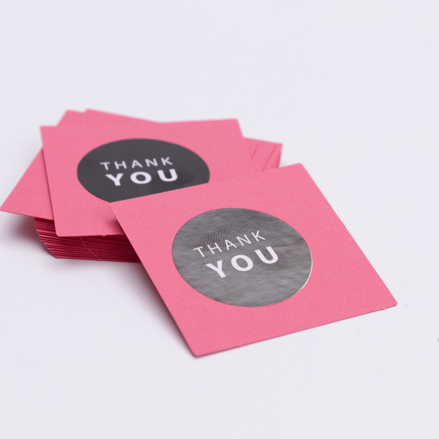 Thank You sticker ve 20li etiket seti, 5x5 cm / Fuşya - 1