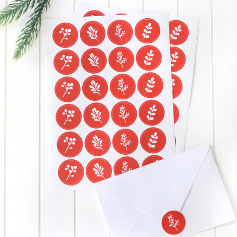 Yılbaşı çiçek desenli sticker, 2.75 cm / 2 sayfa (Kırmızı) - Bimotif